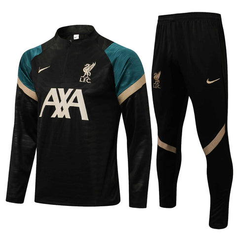 Conjunto Liverpool 21/22 Preto e Dourado - Nike - Com Ziper